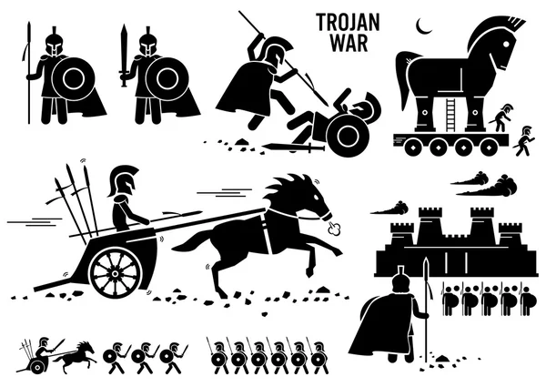 Троянская война лошади Греции Рима воин Трой Спарта спартанских фигурку пиктограмма значки — стоковый вектор