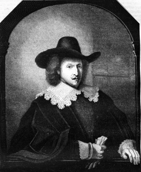 Brussels Museum, A portrait of Rembrandt, vintage engraving. — стоковое фото