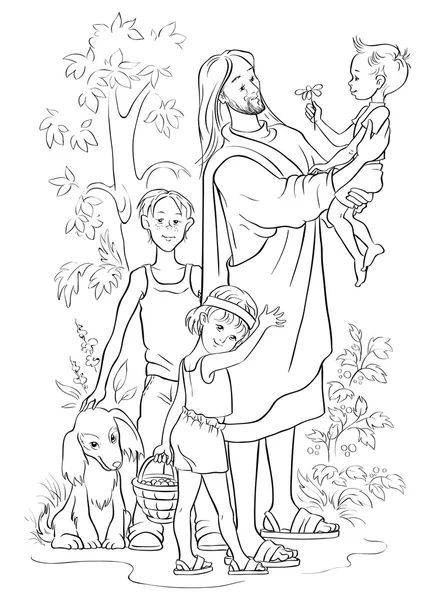 Иисус с детьми изложил — стоковый вектор