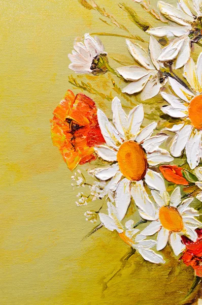 Цветы маргаритка и мака картина маслом — стоковое фото