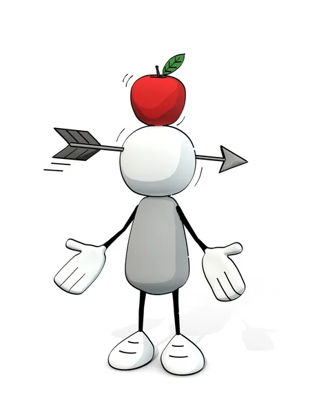 Маленький поверхностный человек - пропущенных apple на голове — стоковое фото