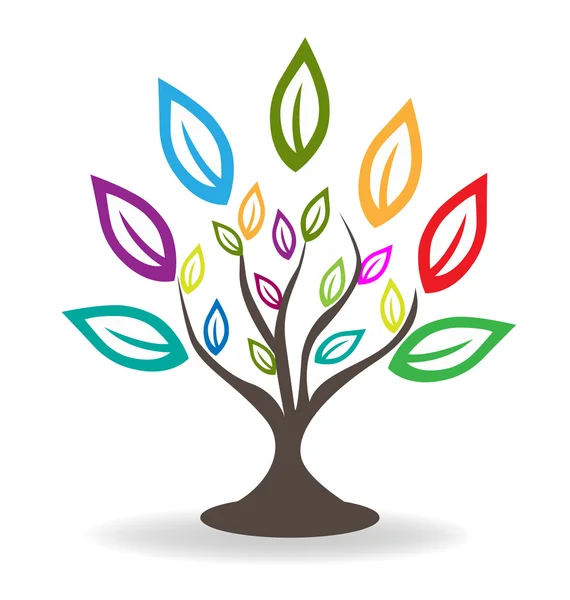 Логотип дерево с разноцветными листьями — стоковый вектор