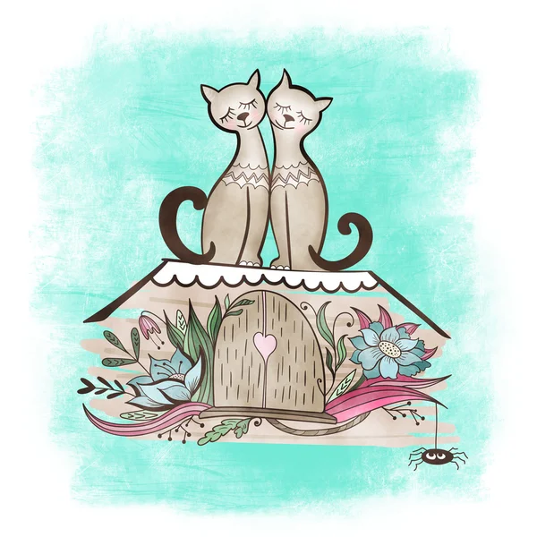 Винтажные кошки в любви — стоковое фото