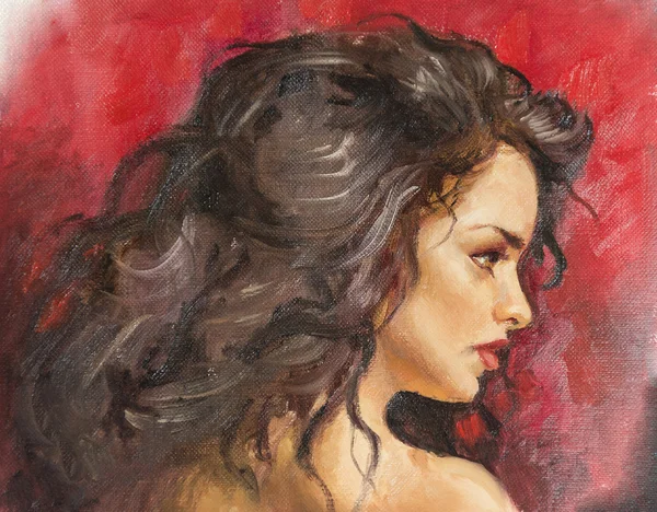 Портрет маслом молодой женщины с ее волосами вниз — стоковое фото
