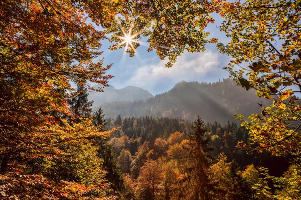 Альпы в Баварии с солнечные лучи в течение осени в Германии — стоковое фото