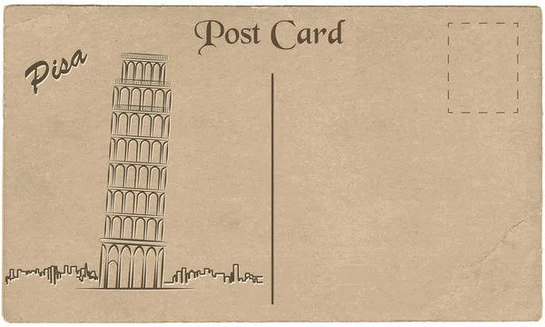 Старая открытка из Италии с покрашенной Пизанской башней. стилизация — стоковый вектор