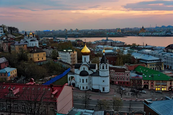 Вид на центр Нижний Новгород на закате — стоковое фото