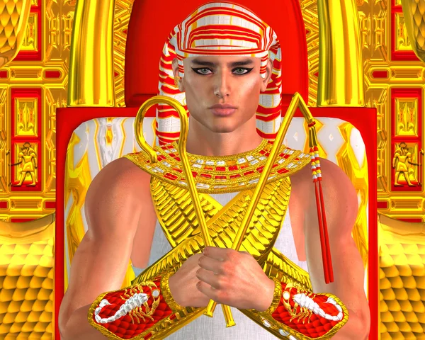 Египетский фараон Рамзес близкого, сидящая на троне. Разновидность современного цифрового искусства древнего египетского царя — стоковое фото