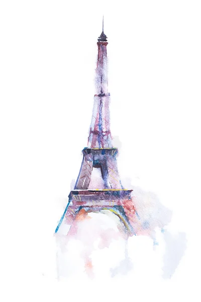 Акварель, Рисование Эйфелевой башни в Париже — стоковое фото