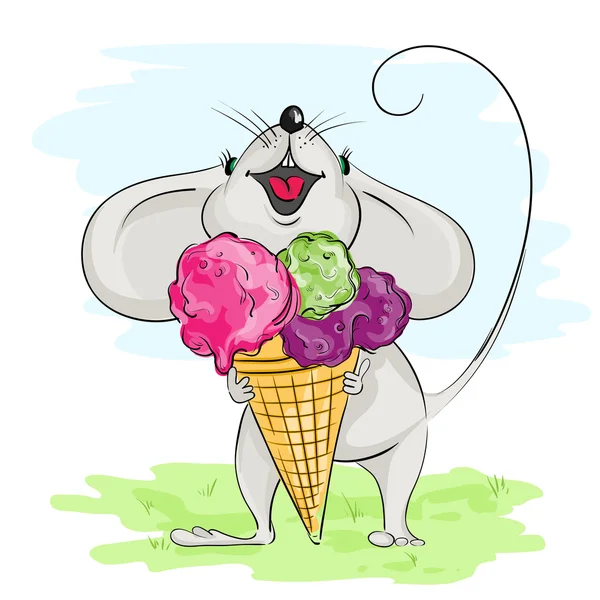 Мультфильм мышь с мороженым — стоковый вектор