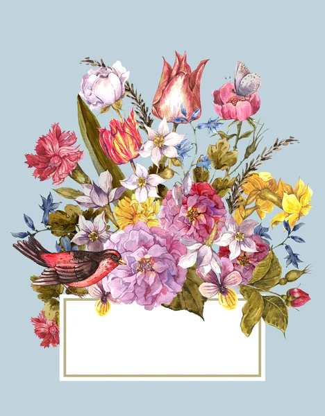 Весной цветочные ретро карты в винтажном стиле — стоковое фото
