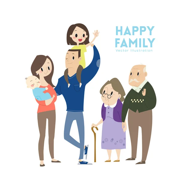 Иллюстрация большой счастливой семье мультфильм — стоковый вектор