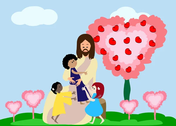 Иисус любит маленьких детей — стоковый вектор