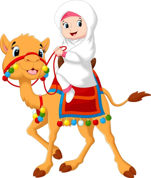Иллюстрация Арабская девушка, езда на верблюдах — стоковый вектор