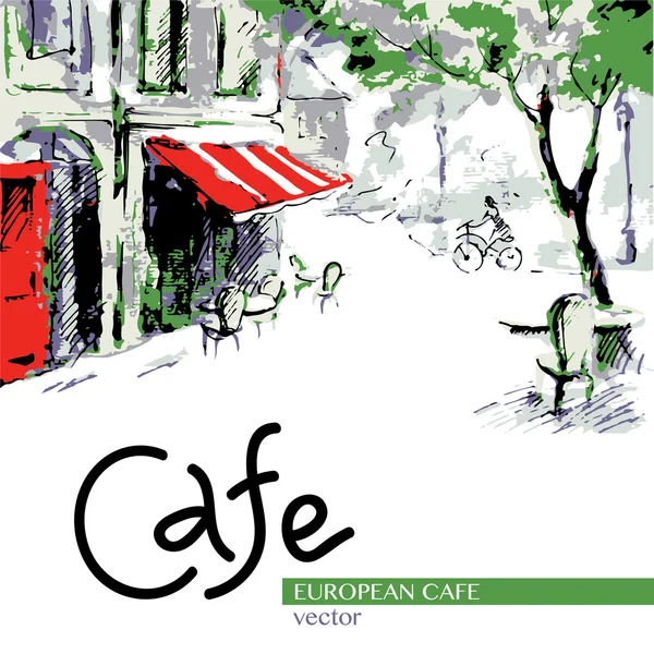 Европейская кафе, графический рисунок в цвете — стоковый вектор