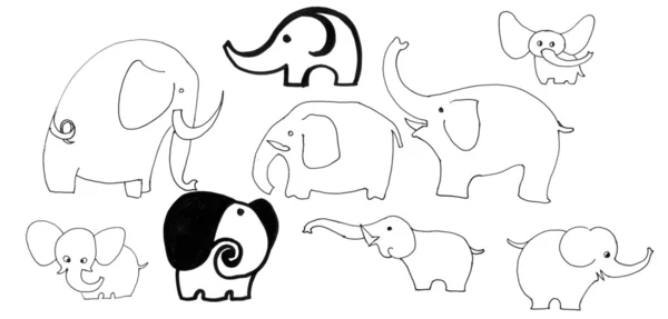 Каракули слонов набор — стоковое фото