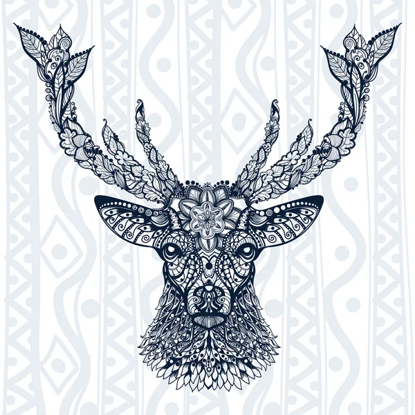 Знак голову оленя с орнаментом — стоковый вектор
