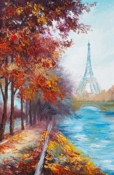 Картина маслом Эйфелевой башни, Франция, осенний пейзаж — стоковое фото