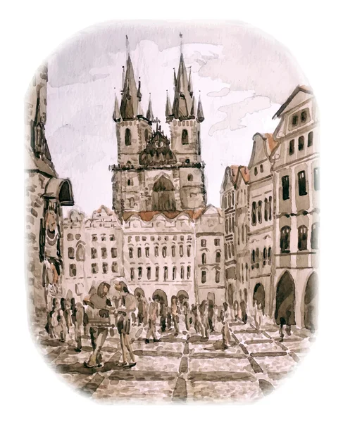 Старинные открытки с видом Праги — стоковый вектор