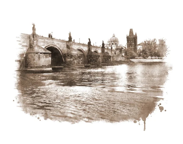 Старая Прага Карлов мост вид — стоковое фото