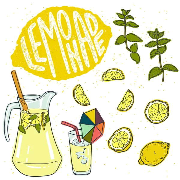 Летний набор с лимонадом и ингредиентов — стоковый вектор