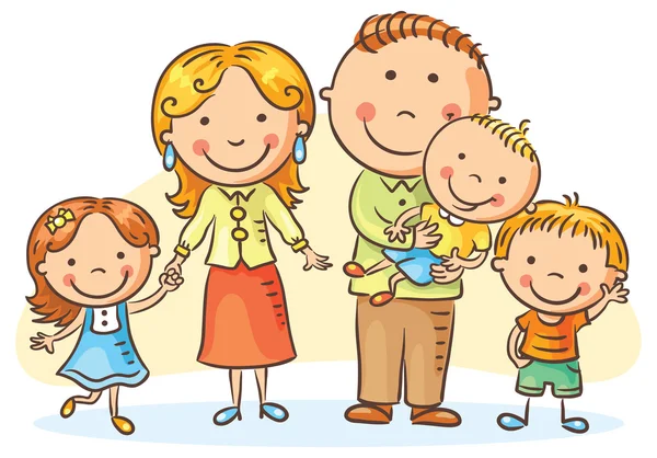 Счастливая семья с тремя детьми — стоковый вектор