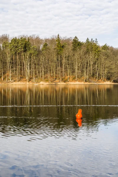 Красный буй на озере — стоковое фото