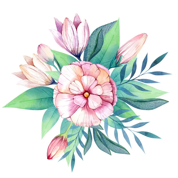 Цветы набор. Красочный цветочный букет с листьями и цветами, Д.Р. — стоковое фото