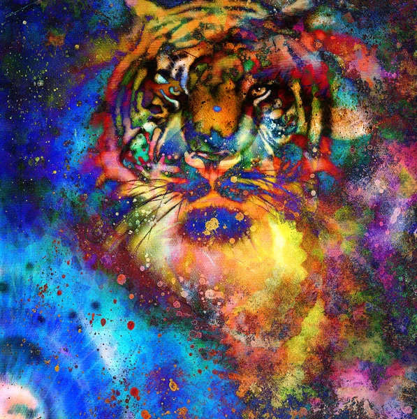 Тигр коллаж на цвет абстрактный фон, ржавчины структуры, дикие животные — стоковое фото