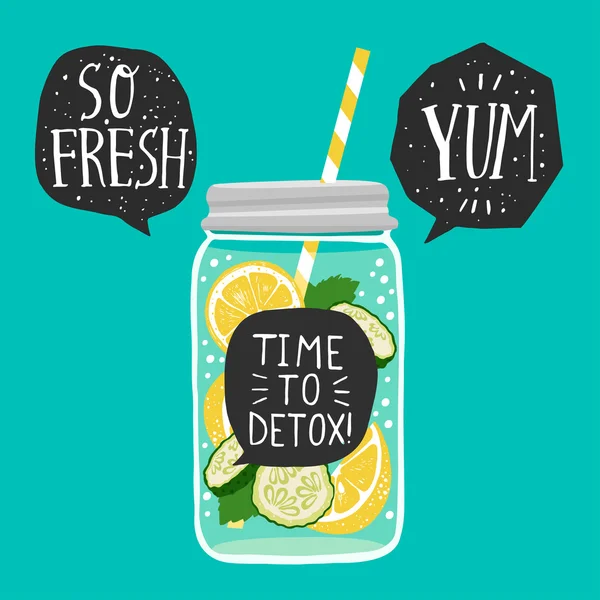 Detox water lemon slices, cucumbers — стоковый вектор