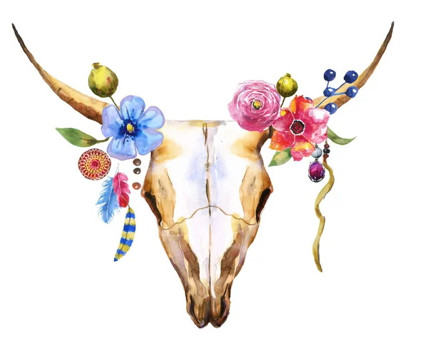 Акварель оленей череп с цветами — стоковое фото