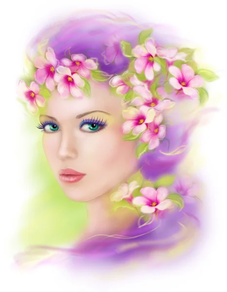 Портрет красивой весной девушки носить цветы — стоковое фото