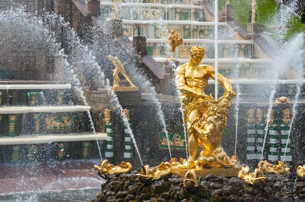Золотой фонтан Самсон в Петергофе вблизи Санкт-Петербург — стоковое фото