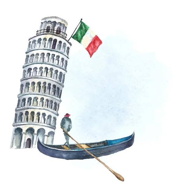 Набор Италии иконки акварель иллюстрации — стоковый вектор