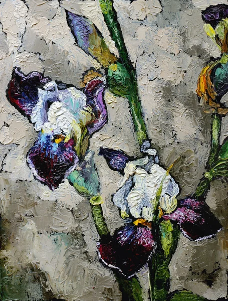 Картина маслом Натюрморт с фиолетовыми ирисов синего цветов — стоковое фото
