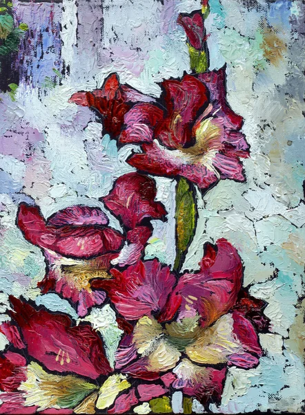 Картина маслом Натюрморт с фиолетовыми цветами ирисов — стоковое фото