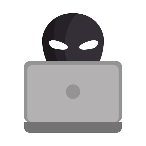 Цвет силуэт с уголовное хакеров и ноутбук — стоковый вектор