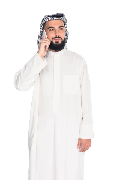 Мужчина-мусульманин, разговор по телефону — стоковое фото