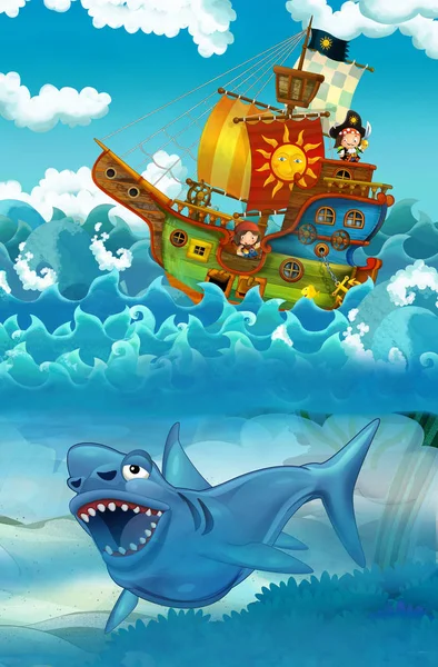 Пираты Море Бой Подводного Монстра Иллюстрации Детей — стоковое фото