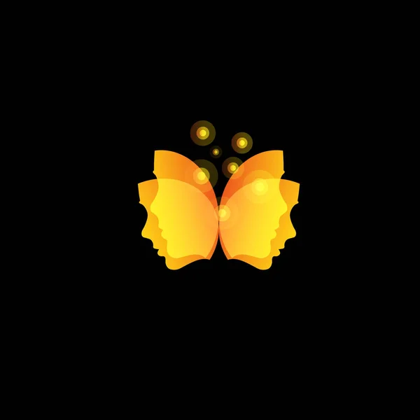 Волшебные бабочки крылья от маски, абстрактный оранжевый векторный логотип шаблон — стоковый вектор