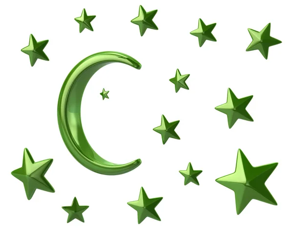 Зеленая Луна и звезды — стоковое фото