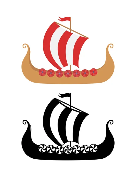 Drakkar корабль викингов в нордической море — стоковый вектор
