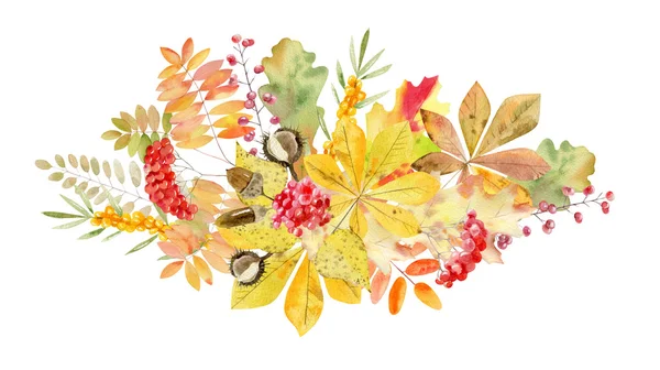 Ручная роспись акварель макет клипарт шаблон из осенних листьев — стоковое фото