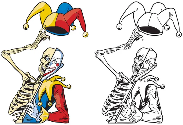 Векторный мультфильм половину скелет половину Джокер — стоковый вектор
