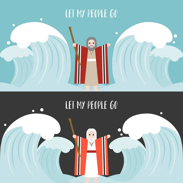 Моисей отделить моря в исход, плоский дизайн вектор — стоковый вектор