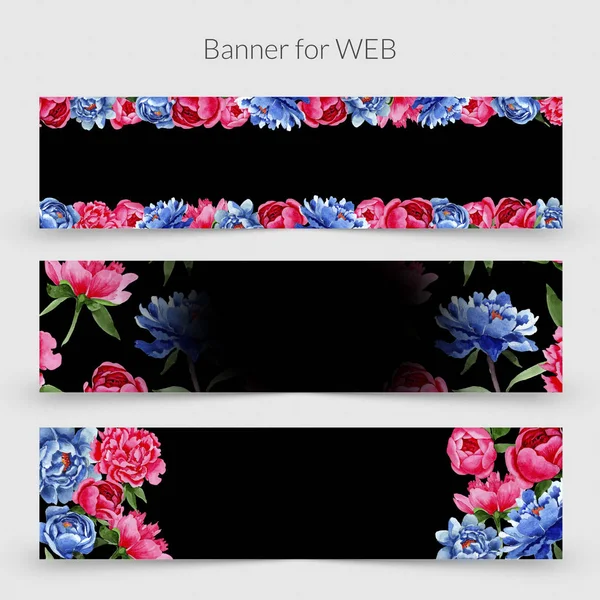 Уайлдфлауэр красный и синий пионов цветы рамка в стиле акварели — стоковое фото