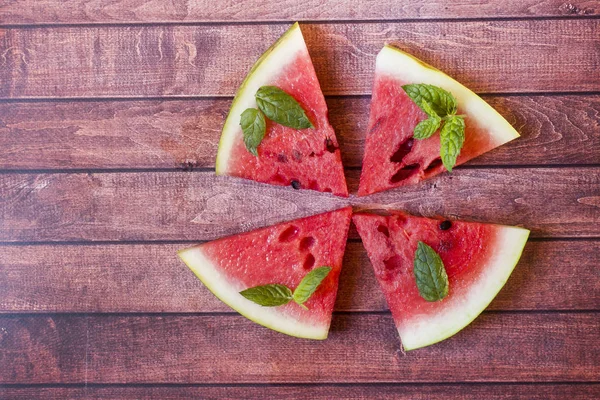 Pieces Sliced Watermelon Mint Rustic Dark Background Summer Concept — стоковое фото