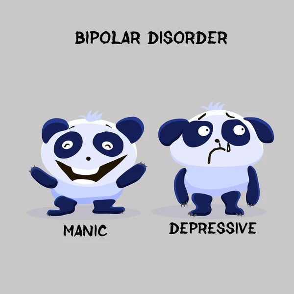 Bipolar Double Personality Mental Disorder Panda Mental Health Problem Vector — стоковый вектор