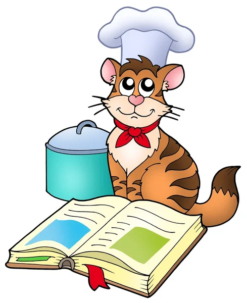 Мультфильм кошка шеф-повар с книга рецептов — стоковое фото