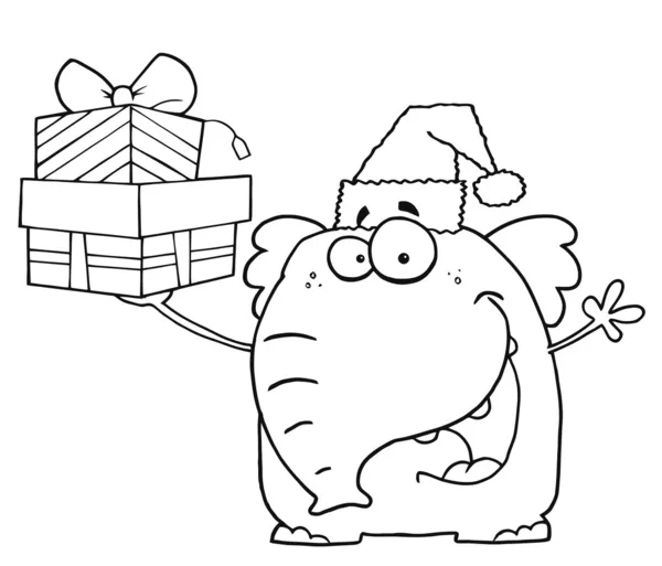 Изложил счастлив, что Рождество Слон держит подарки — стоковое фото